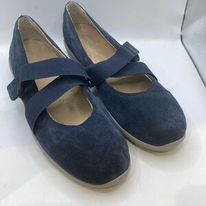 Vionic Blue Suede Shelby Elastic Straps Women's Mary Jane Shoes Size 9 Hook Loop